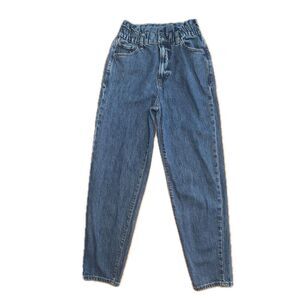 Women's 90s‎ Y2K a.n.a. Mom Jeans Sz 2 gathered High paper bag Waist Medium Wash